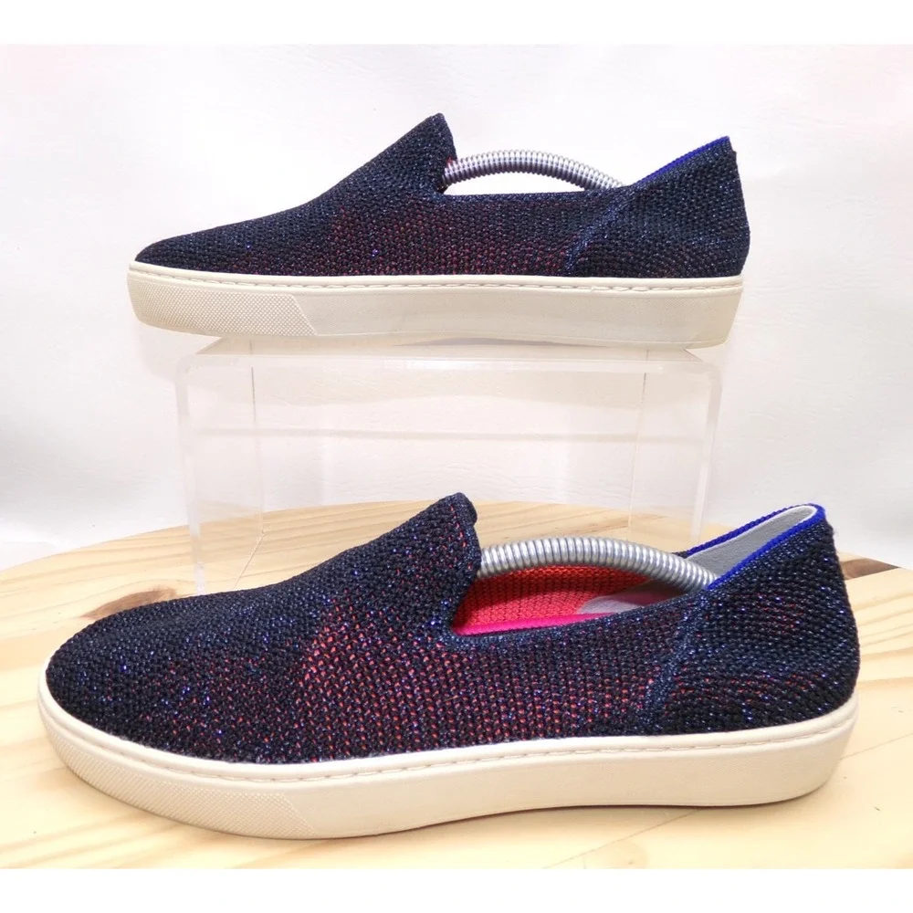 Rothys The Original Slip On Sneakers Womens Metallic Lattice Blue Sz 7